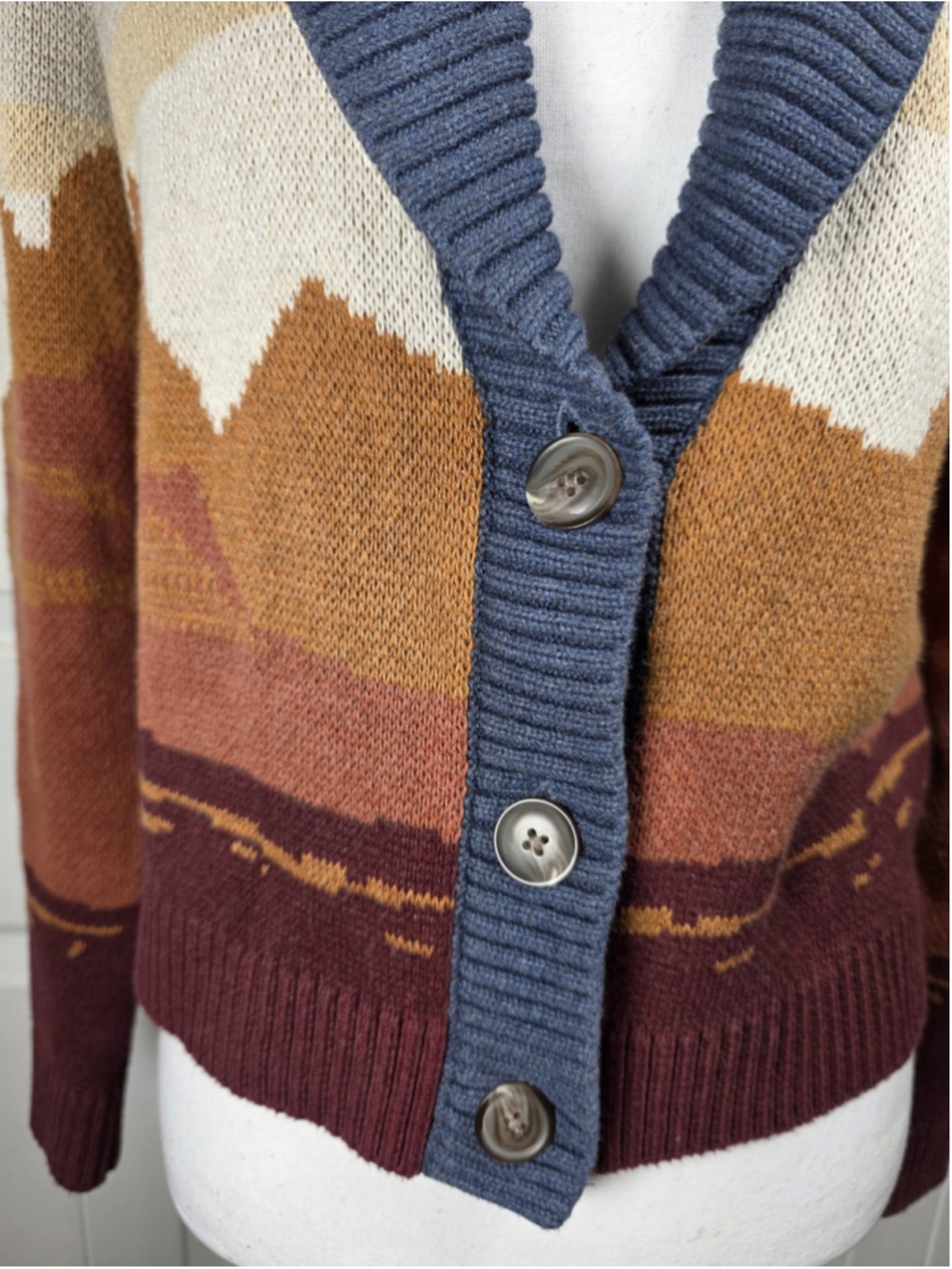 Pendleton Western Scenic Cardigan Women S Cowboy Horse Blue Rust Cotton Sweater - Picture 8 of 14